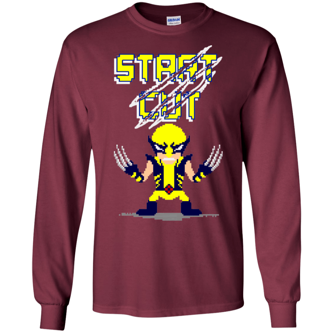 T-Shirts Maroon / S Pixel Wolf Men's Long Sleeve T-Shirt