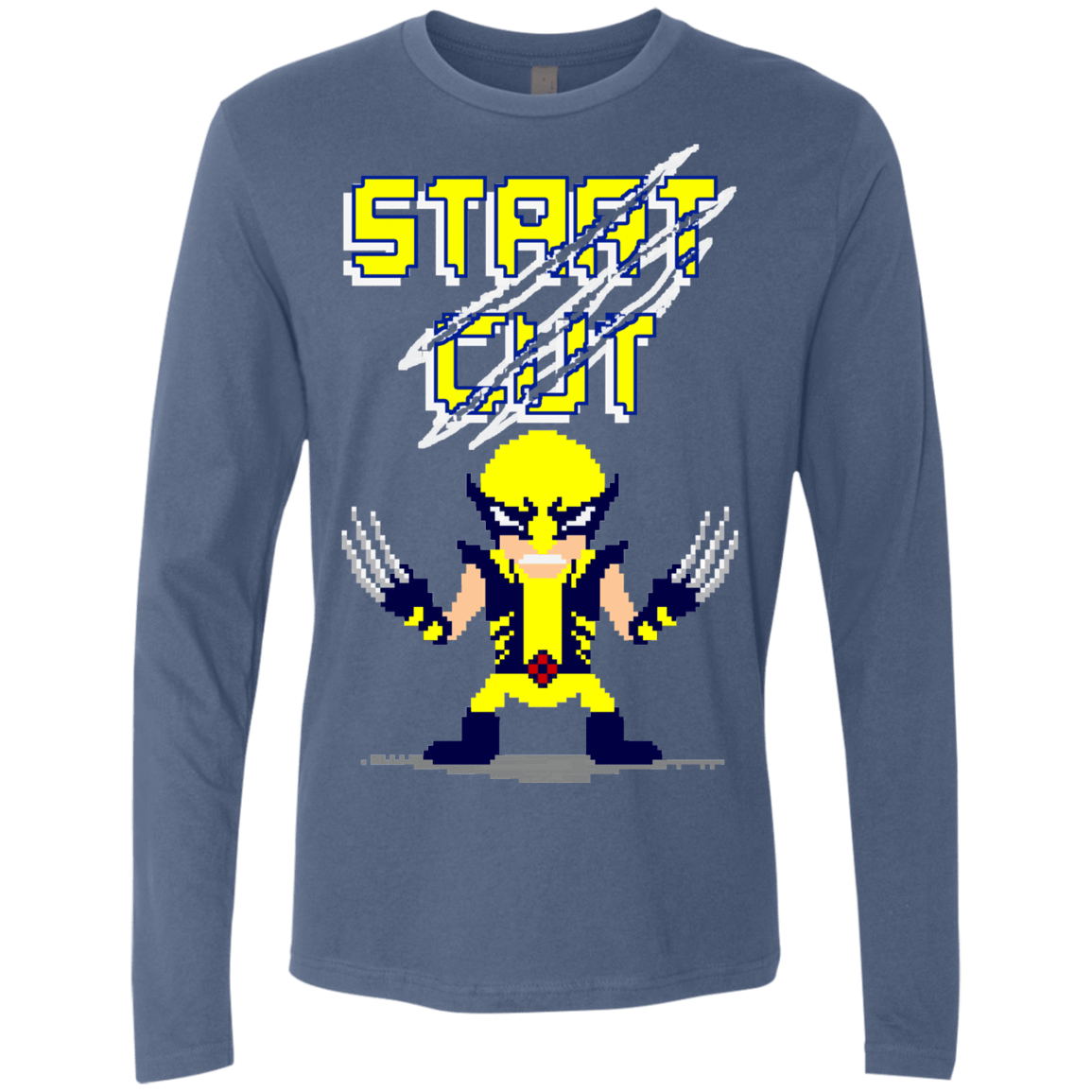 T-Shirts Indigo / S Pixel Wolf Men's Premium Long Sleeve