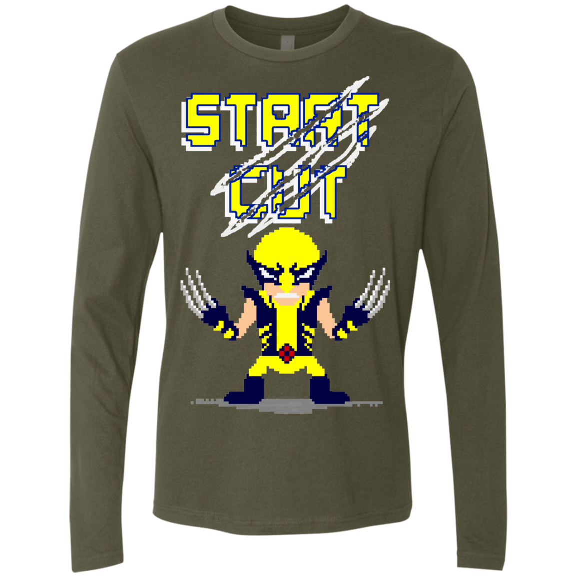 T-Shirts Military Green / S Pixel Wolf Men's Premium Long Sleeve