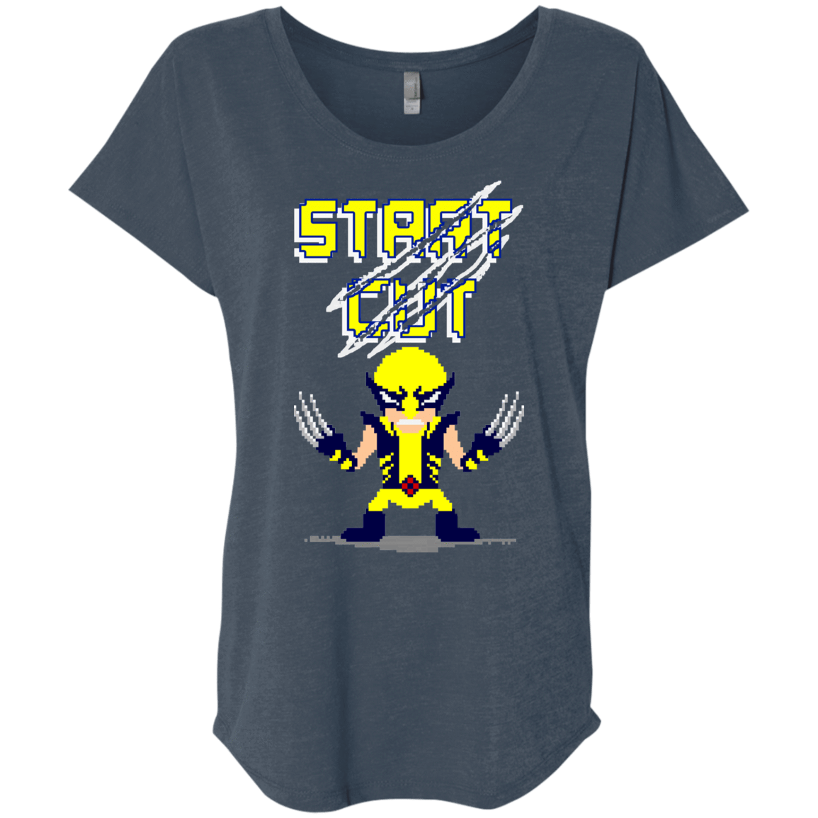 T-Shirts Indigo / X-Small Pixel Wolf Triblend Dolman Sleeve