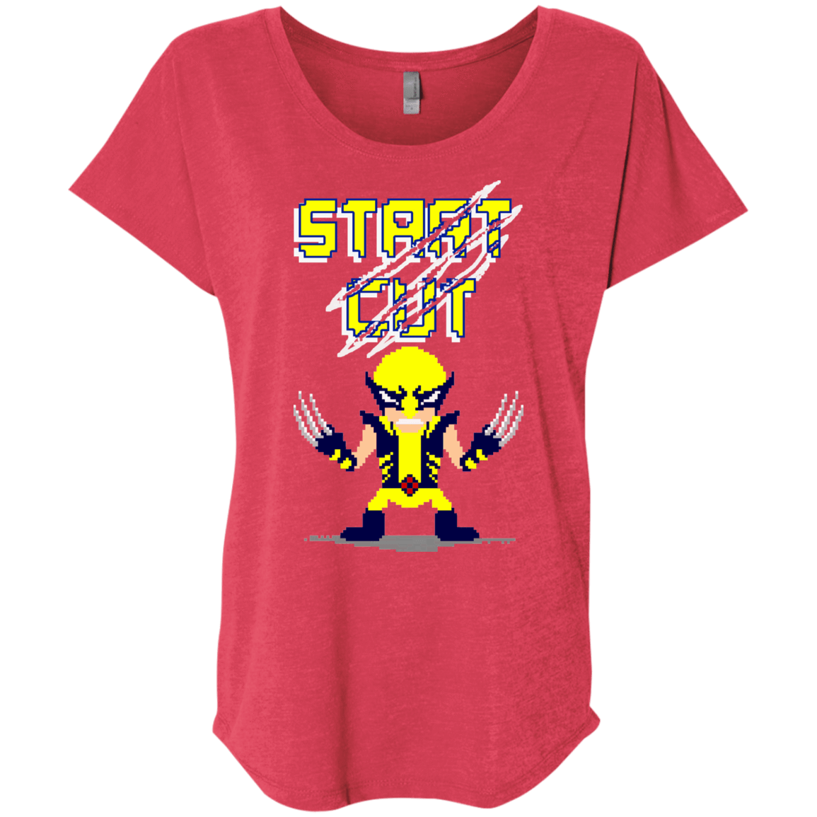 T-Shirts Vintage Red / X-Small Pixel Wolf Triblend Dolman Sleeve