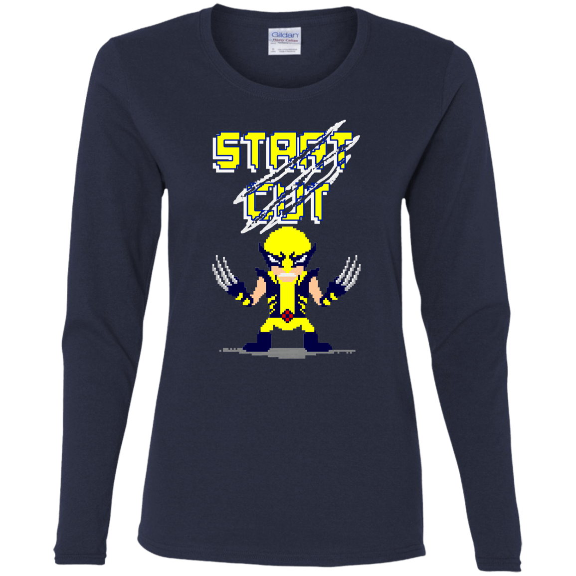T-Shirts Navy / S Pixel Wolf Women's Long Sleeve T-Shirt