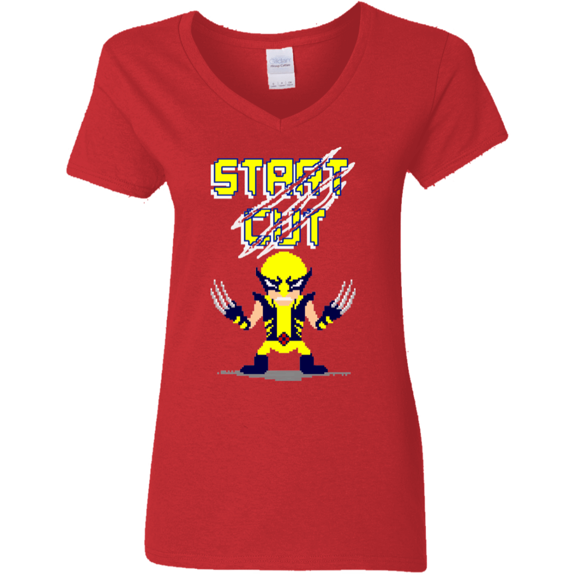 T-Shirts Red / S Pixel Wolf Women's V-Neck T-Shirt