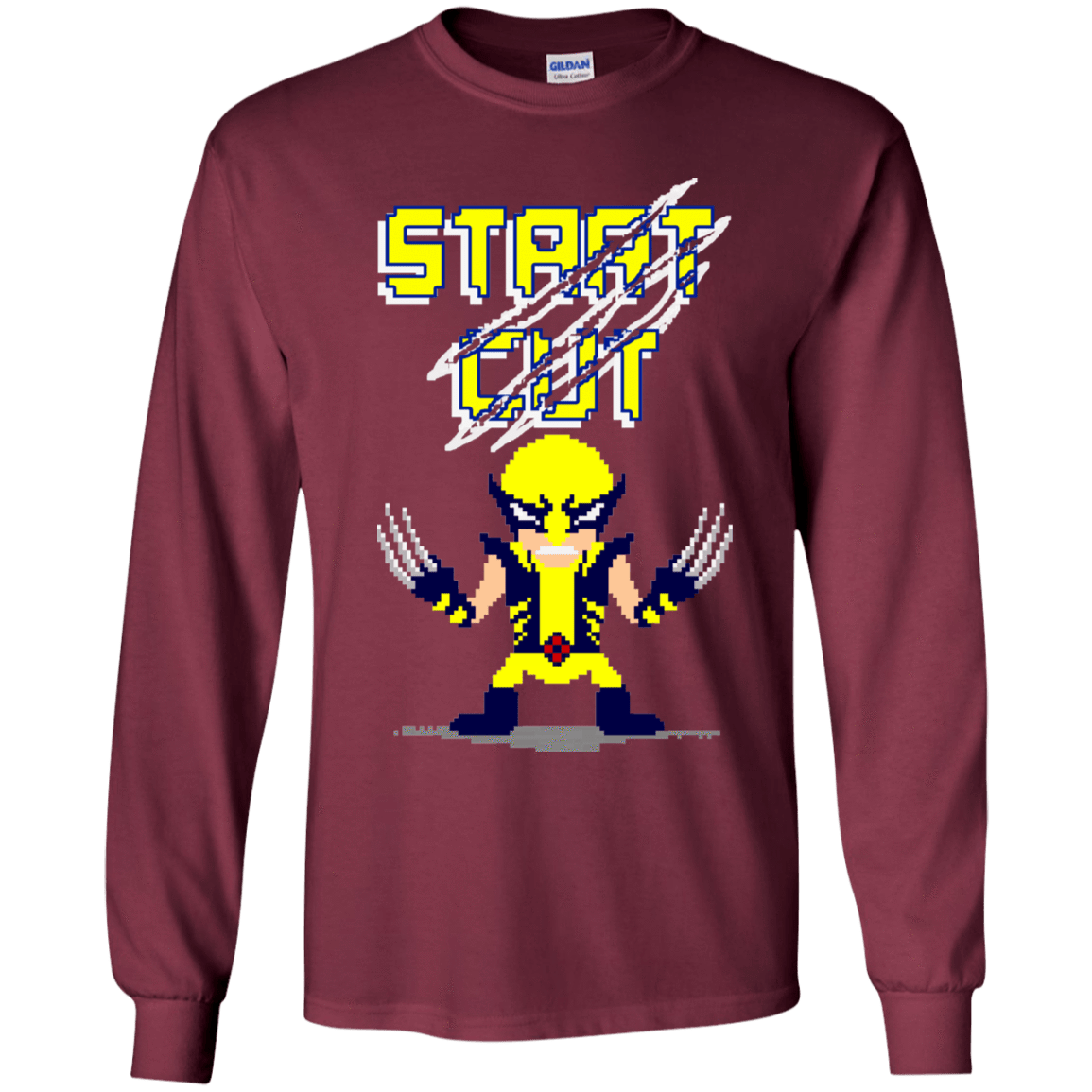 T-Shirts Maroon / YS Pixel Wolf Youth Long Sleeve T-Shirt