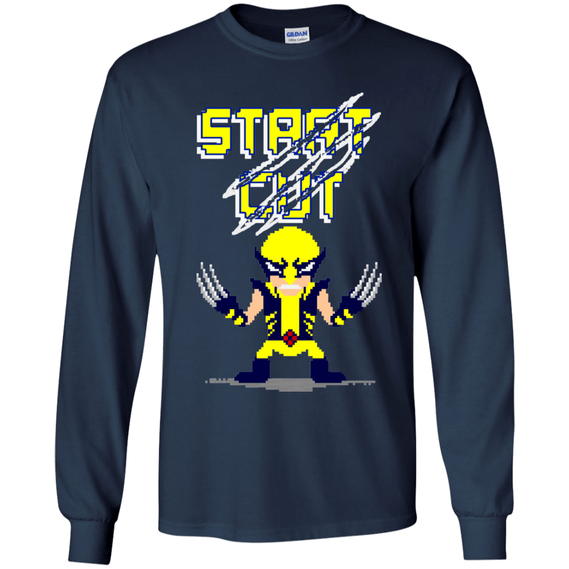 T-Shirts Navy / YS Pixel Wolf Youth Long Sleeve T-Shirt