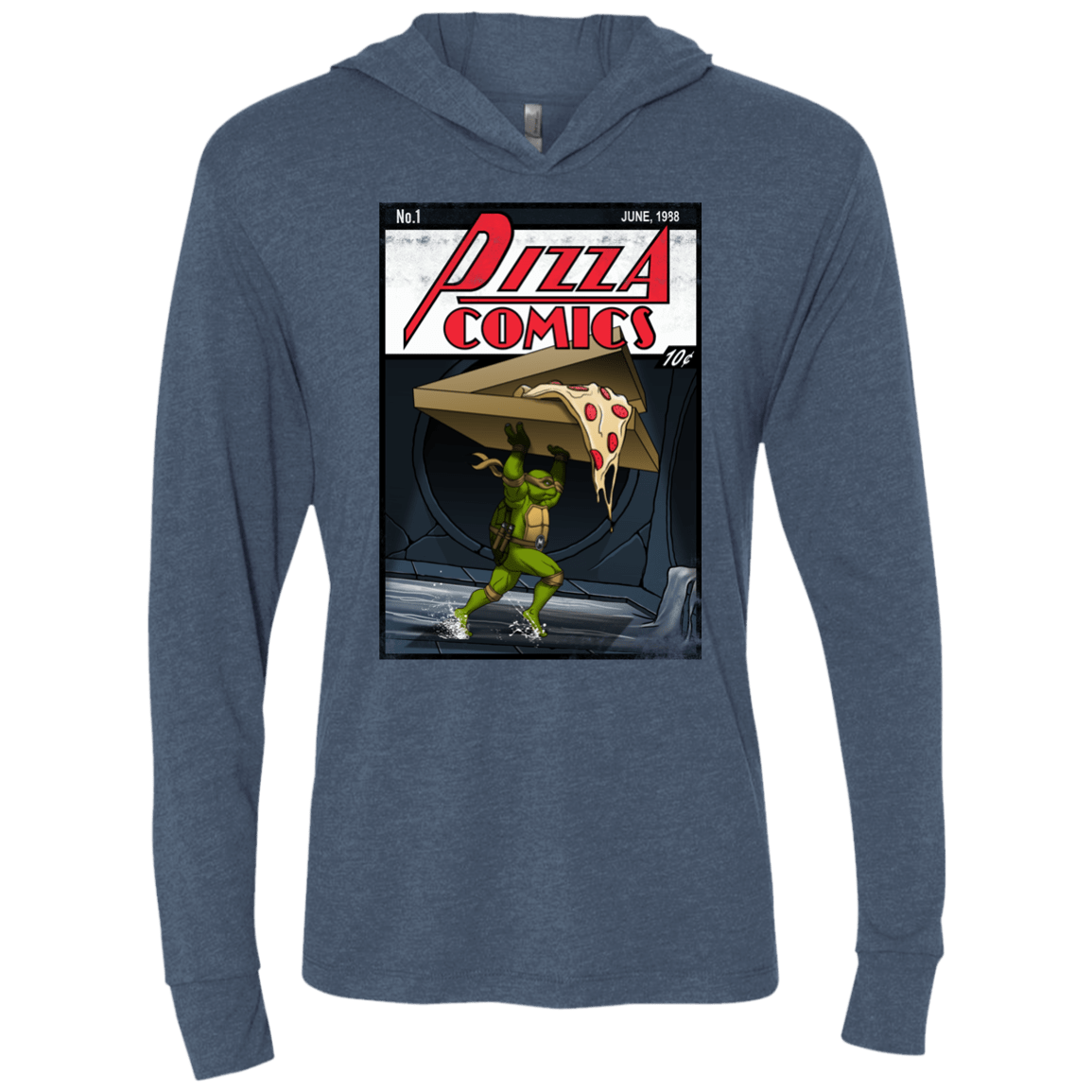 T-Shirts Indigo / X-Small Pizza Comics Triblend Long Sleeve Hoodie Tee