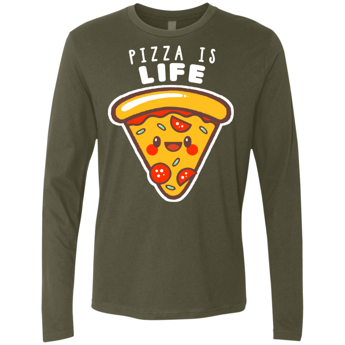 T-Shirts Military Green / S Pizza is Life Men's Premium Long Sleeve