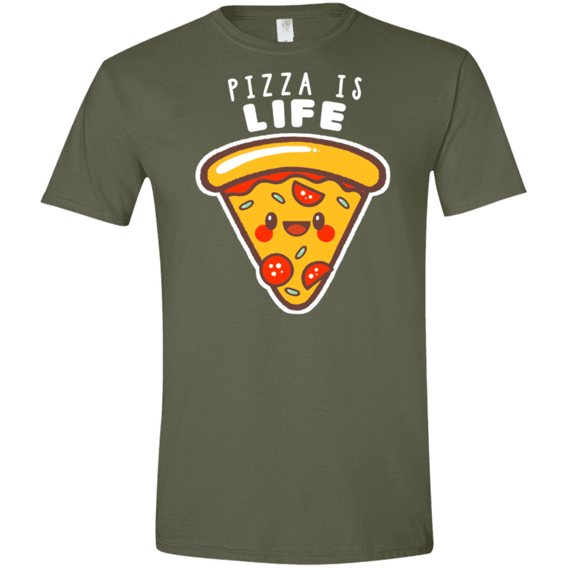 T-Shirts Military Green / S Pizza is Life Men's Semi-Fitted Softstyle