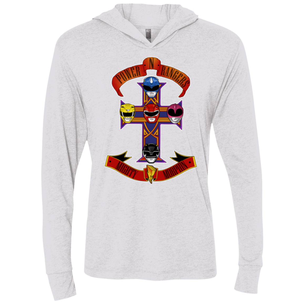 T-Shirts Heather White / X-Small Power N Rangers Triblend Long Sleeve Hoodie Tee