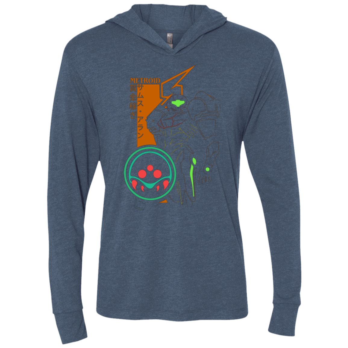 T-Shirts Indigo / X-Small Profile-METROID Triblend Long Sleeve Hoodie Tee