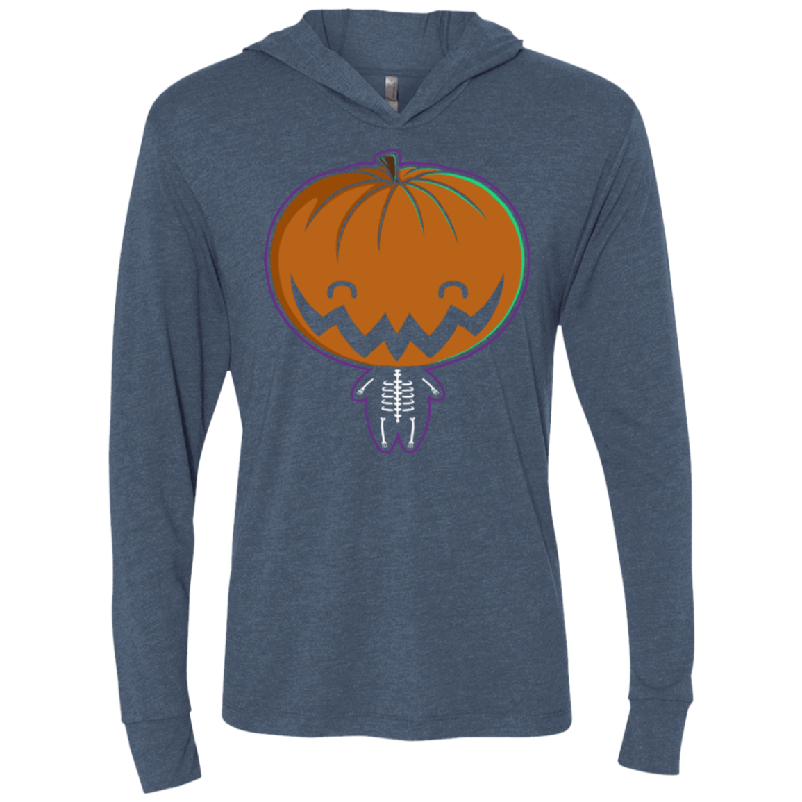 T-Shirts Indigo / X-Small Pumpkin Head Triblend Long Sleeve Hoodie Tee