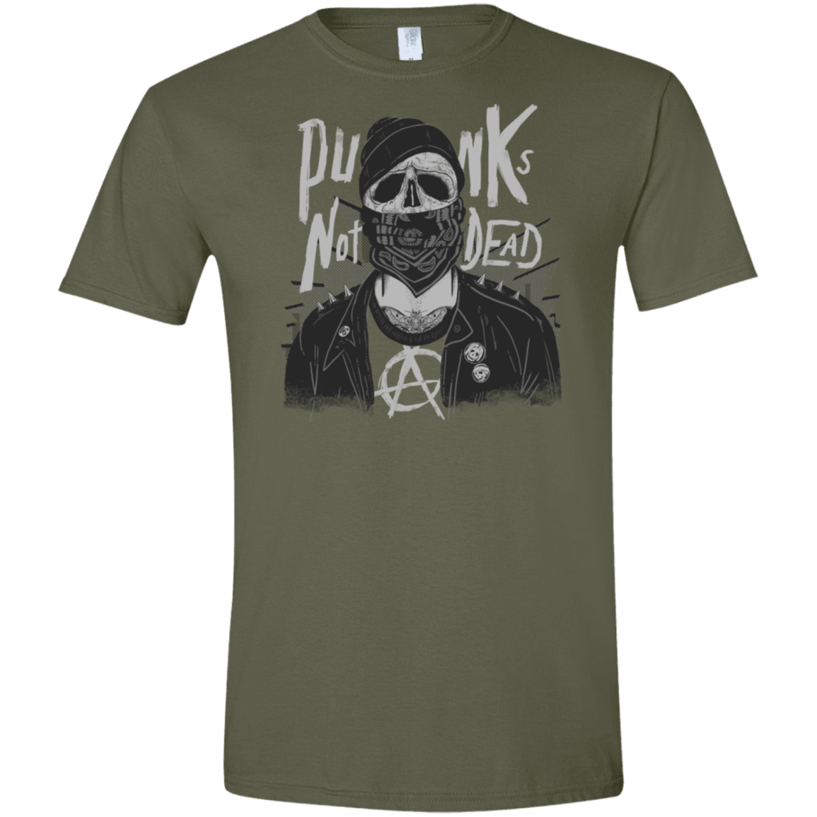 T-Shirts Military Green / S PUNK SKULL Men's Semi-Fitted Softstyle