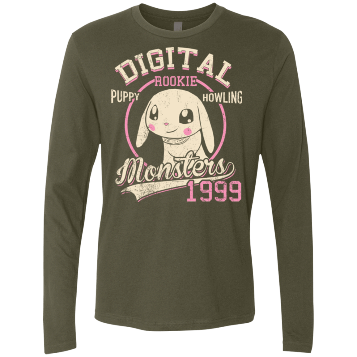 T-Shirts Military Green / Small Puppy Howling Men's Premium Long Sleeve
