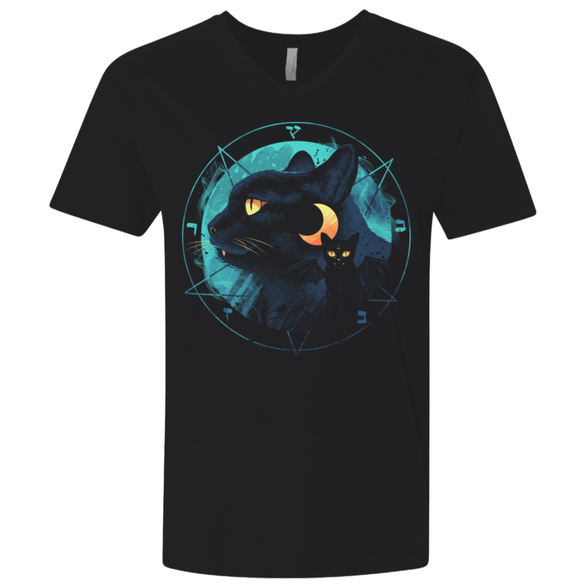 T-Shirts Black / X-Small Puss the Evil Cat Men's Premium V-Neck