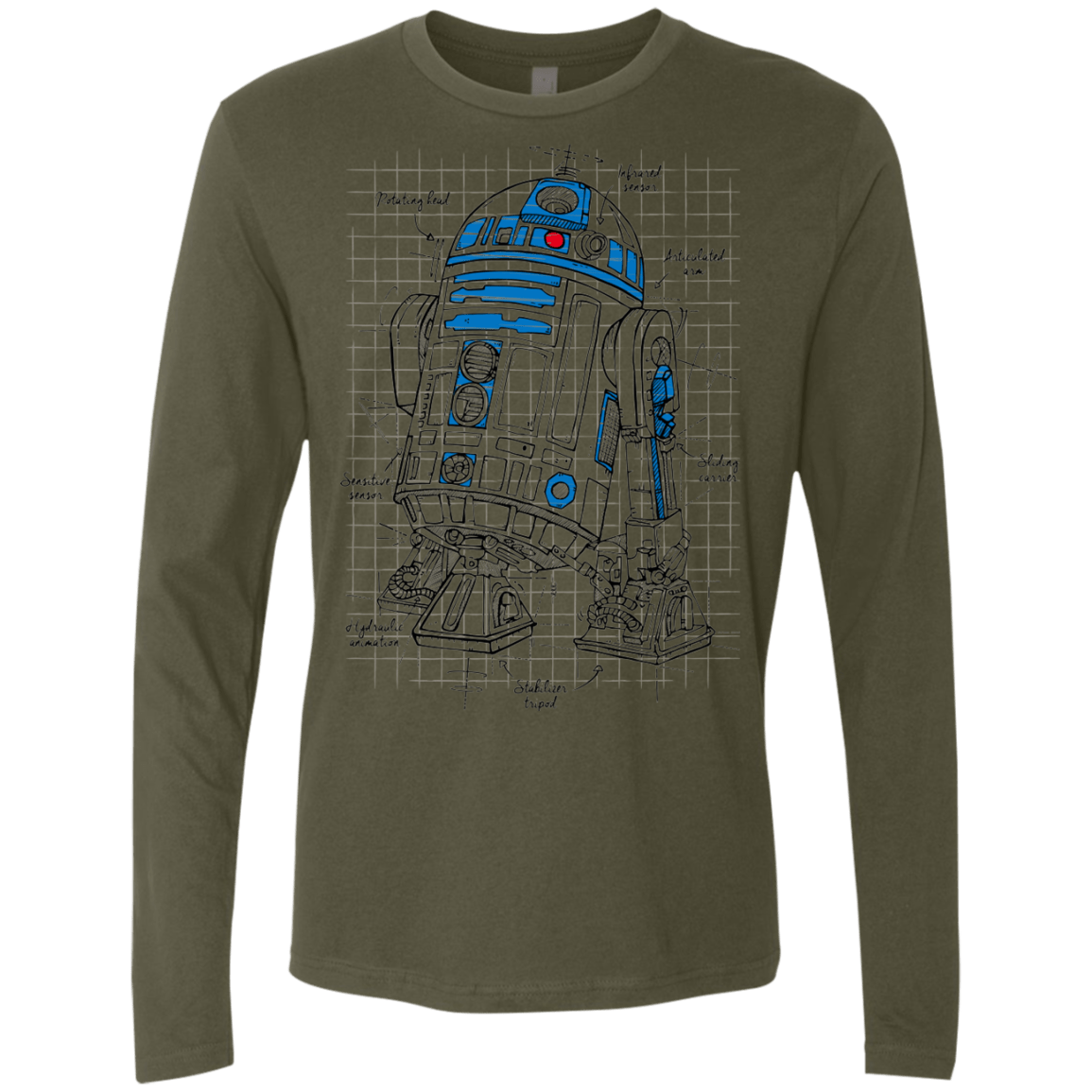 T-Shirts Military Green / S R2D2 Plan Men's Premium Long Sleeve
