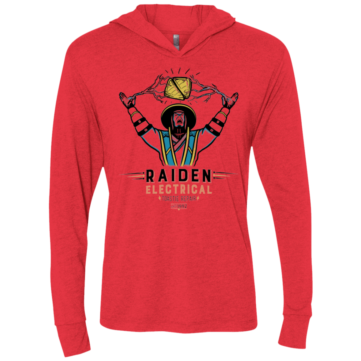 T-Shirts Vintage Red / X-Small Raiden Electrical Toastie Repair Triblend Long Sleeve Hoodie Tee