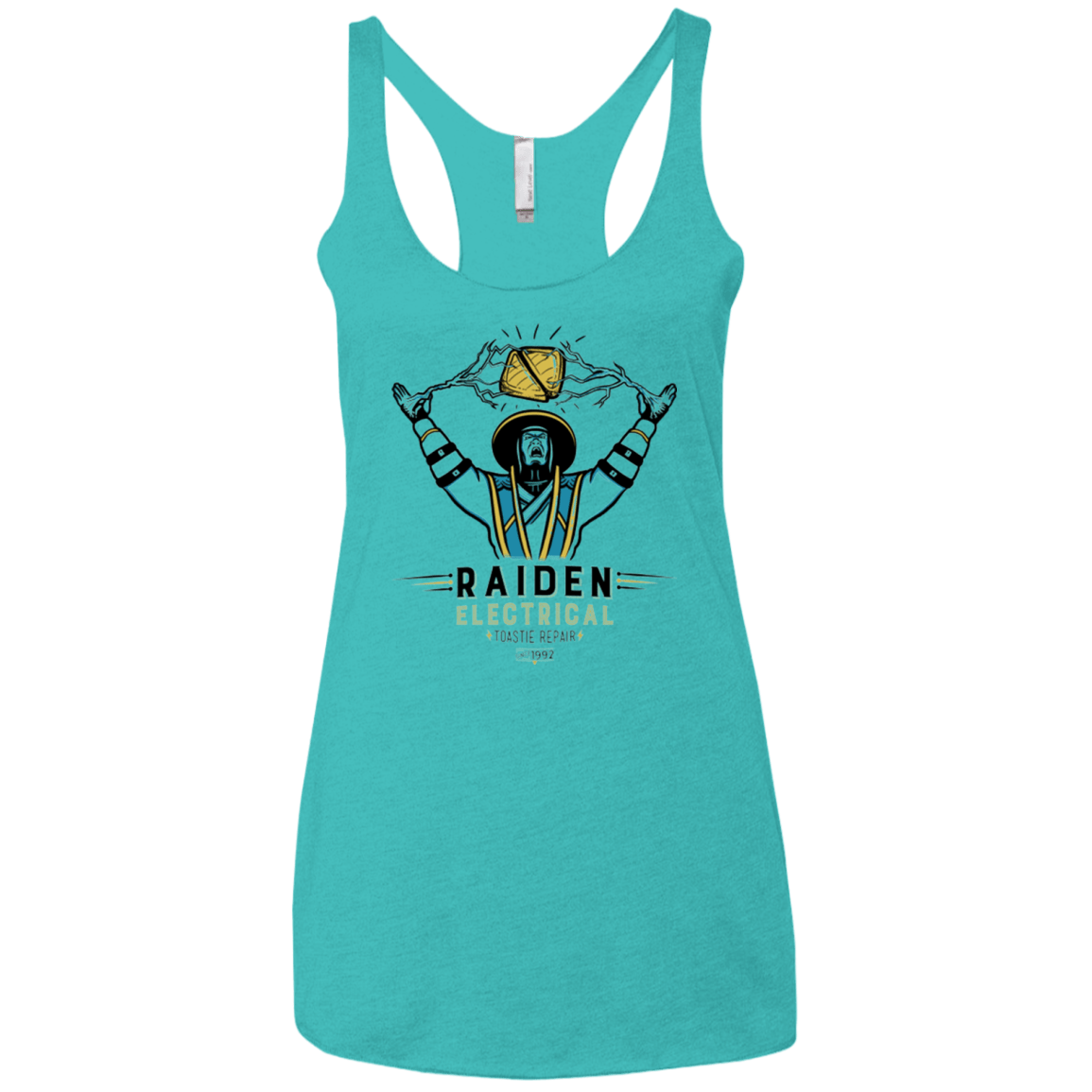 T-Shirts Tahiti Blue / X-Small Raiden Electrical Toastie Repair Women's Triblend Racerback Tank