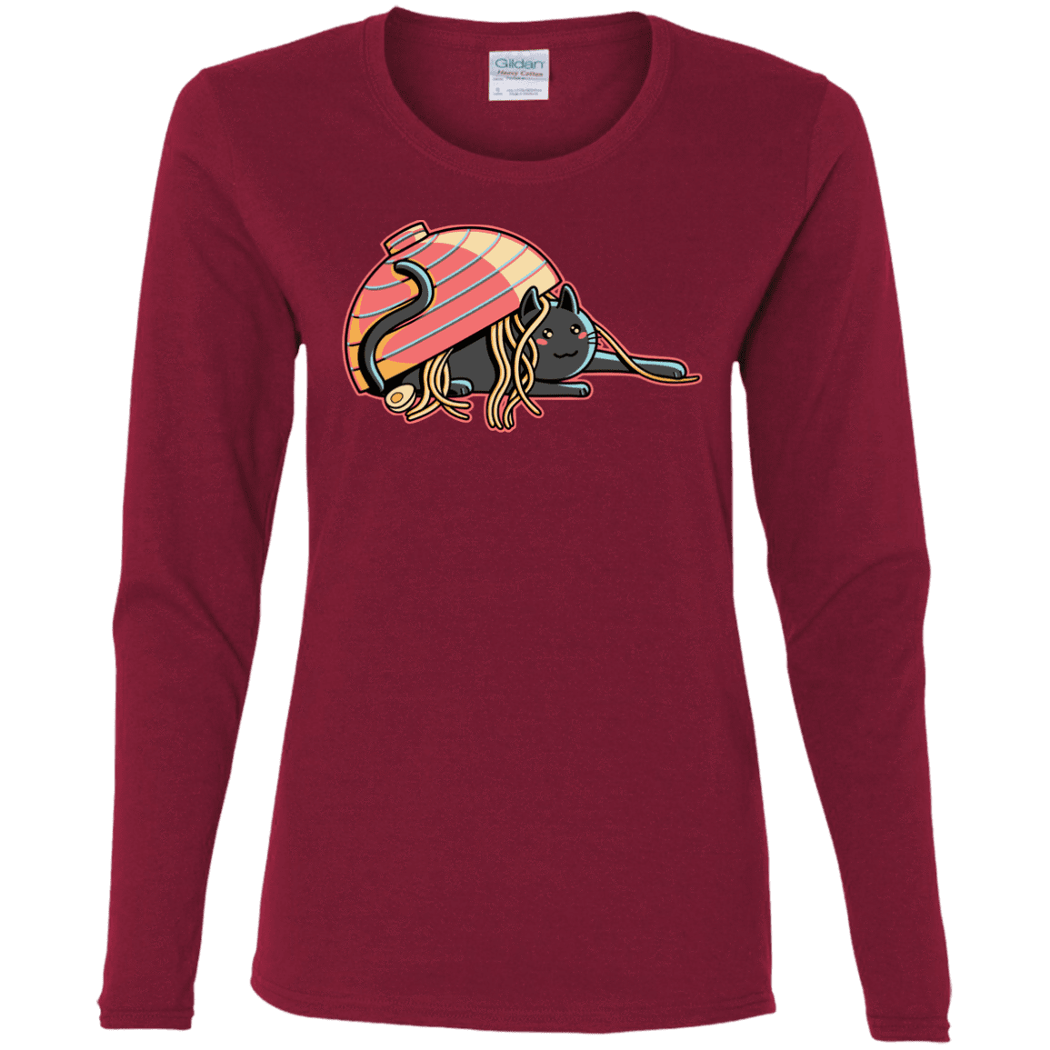 T-Shirts Cardinal / S Ramen Loving Cat Women's Long Sleeve T-Shirt