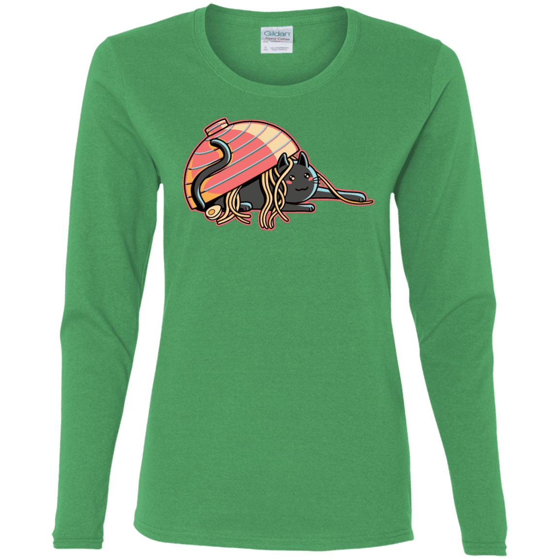 T-Shirts Irish Green / S Ramen Loving Cat Women's Long Sleeve T-Shirt
