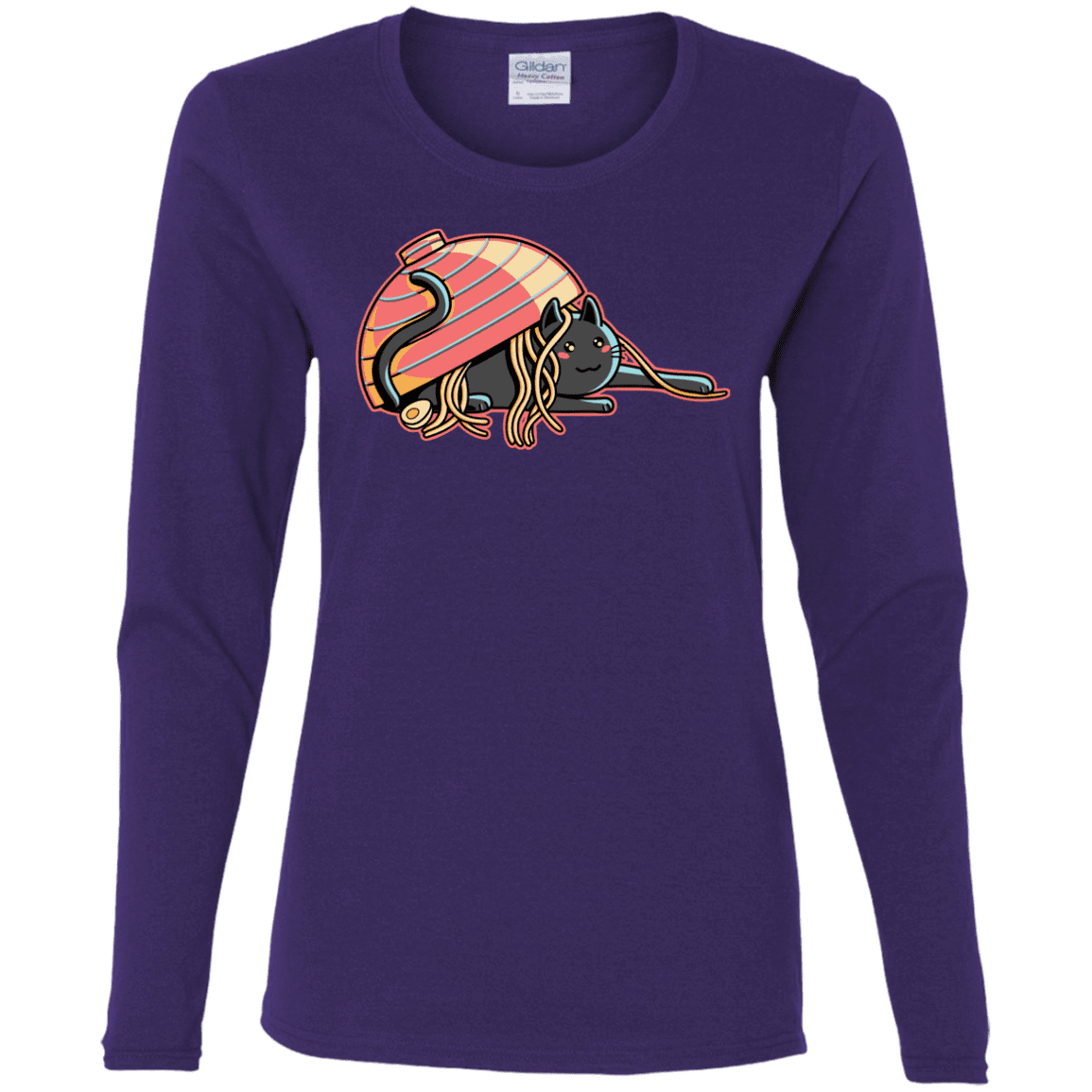 T-Shirts Purple / S Ramen Loving Cat Women's Long Sleeve T-Shirt