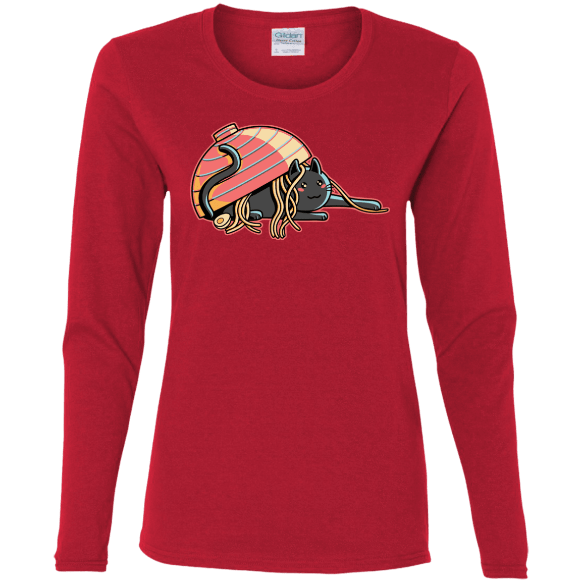 T-Shirts Red / S Ramen Loving Cat Women's Long Sleeve T-Shirt