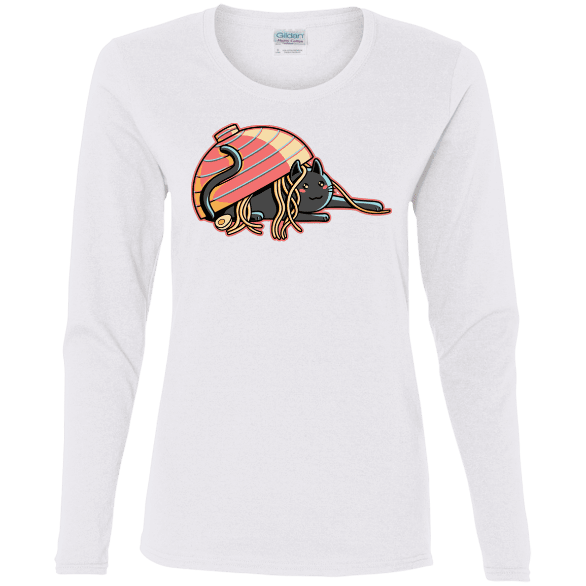 T-Shirts White / S Ramen Loving Cat Women's Long Sleeve T-Shirt