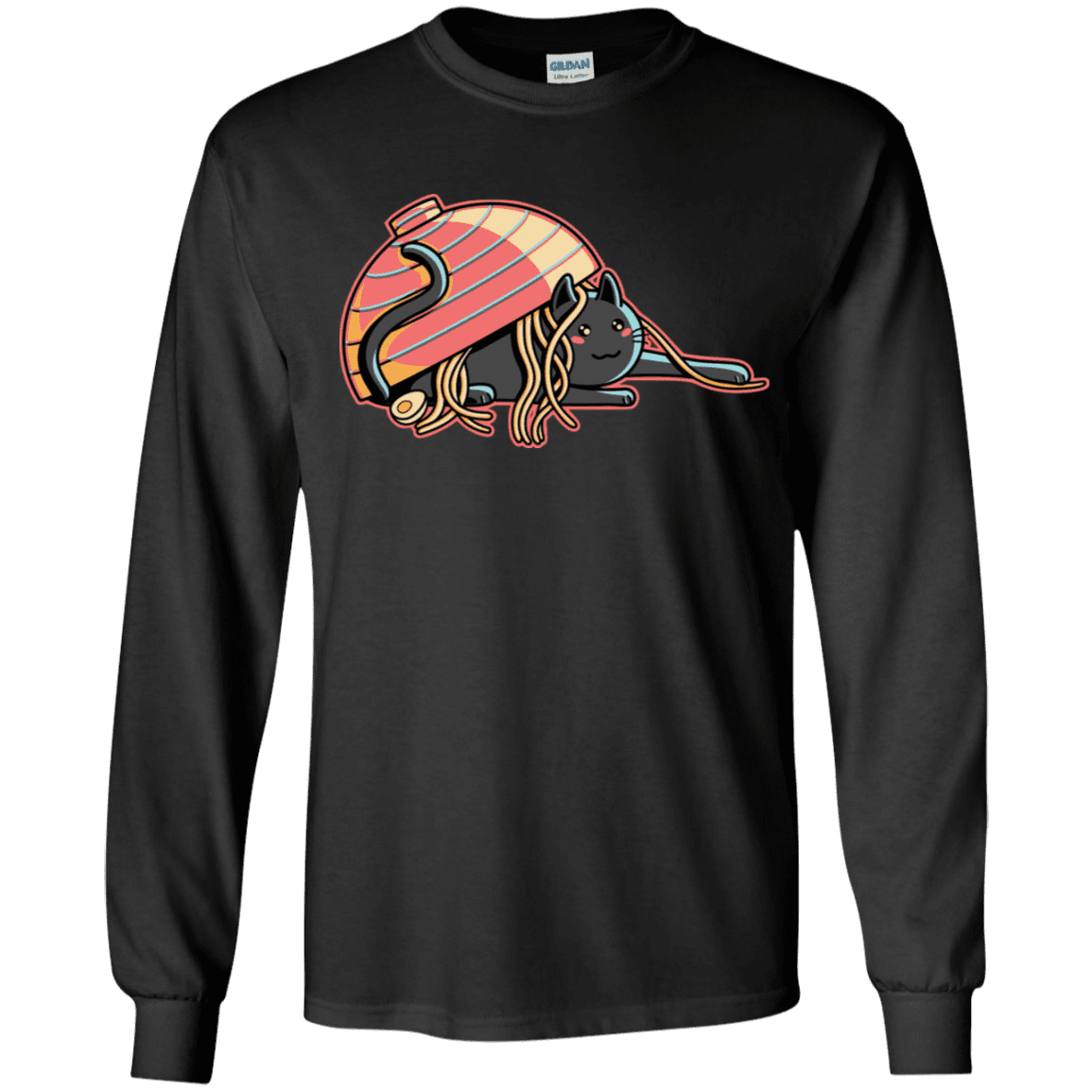 T-Shirts Black / YS Ramen Loving Cat Youth Long Sleeve T-Shirt