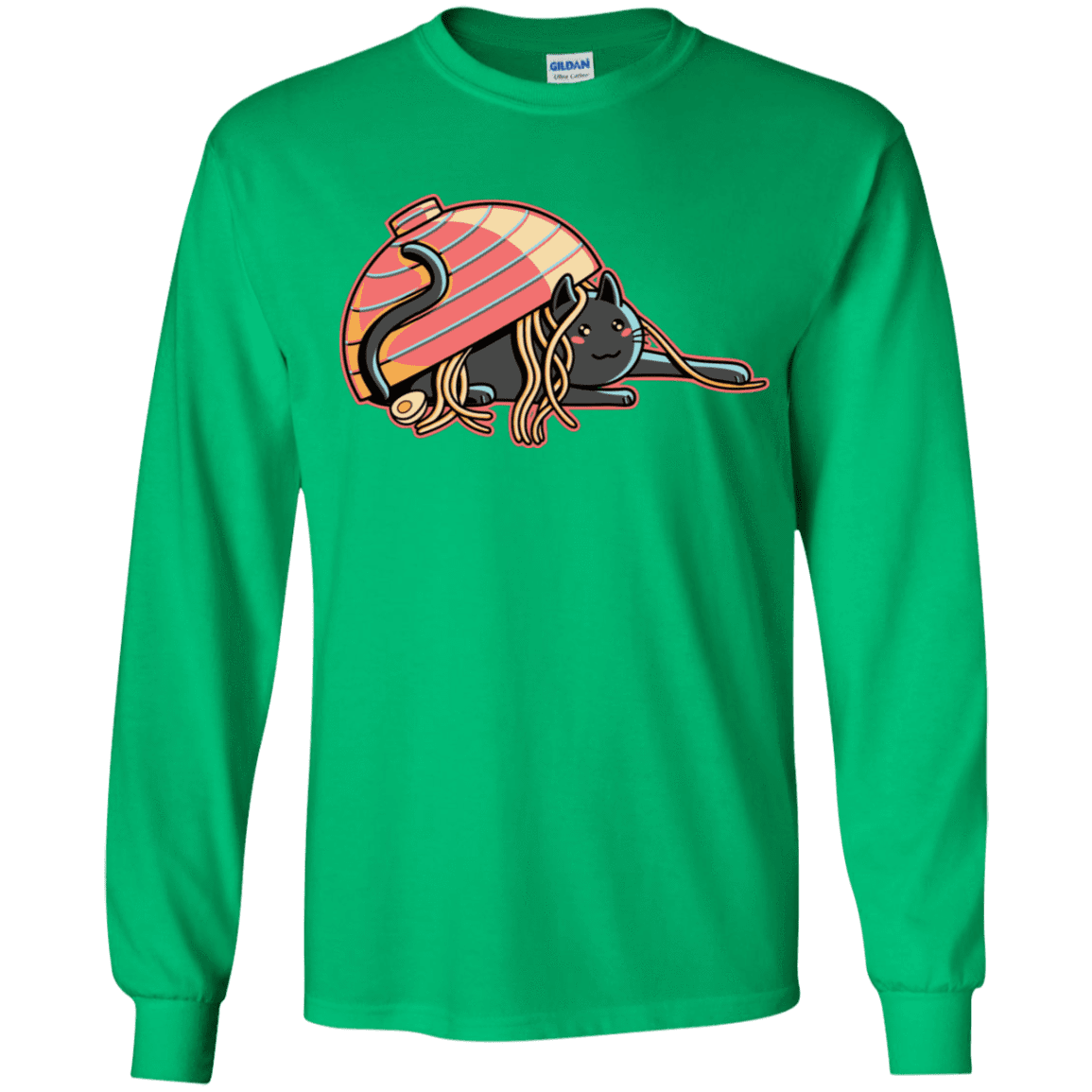 T-Shirts Irish Green / YS Ramen Loving Cat Youth Long Sleeve T-Shirt