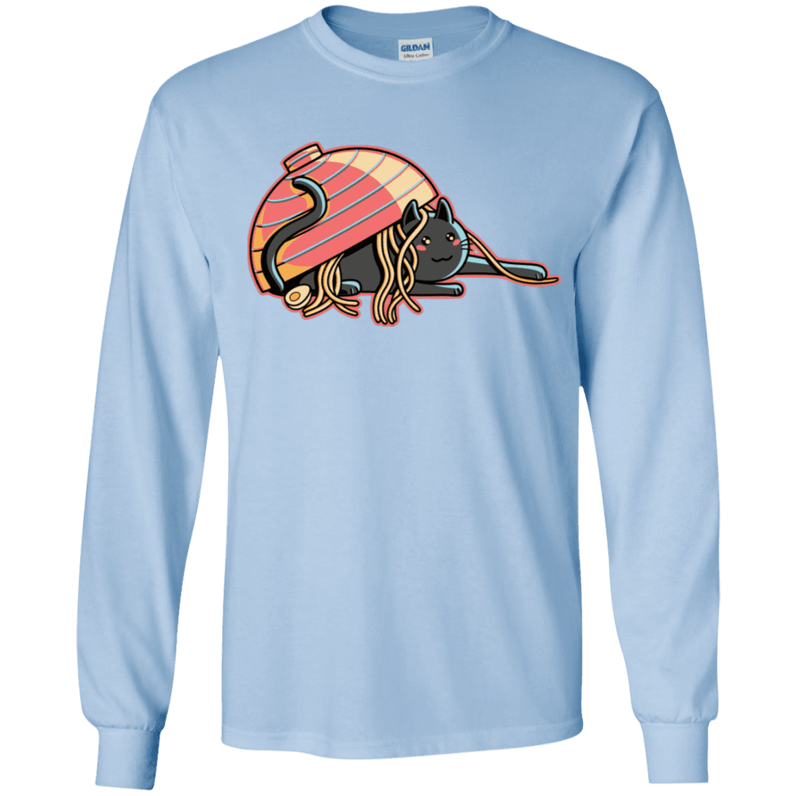 T-Shirts Light Blue / YS Ramen Loving Cat Youth Long Sleeve T-Shirt