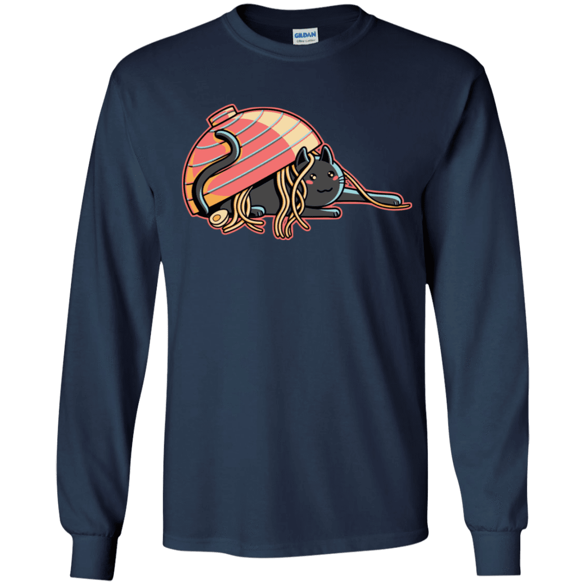 T-Shirts Navy / YS Ramen Loving Cat Youth Long Sleeve T-Shirt