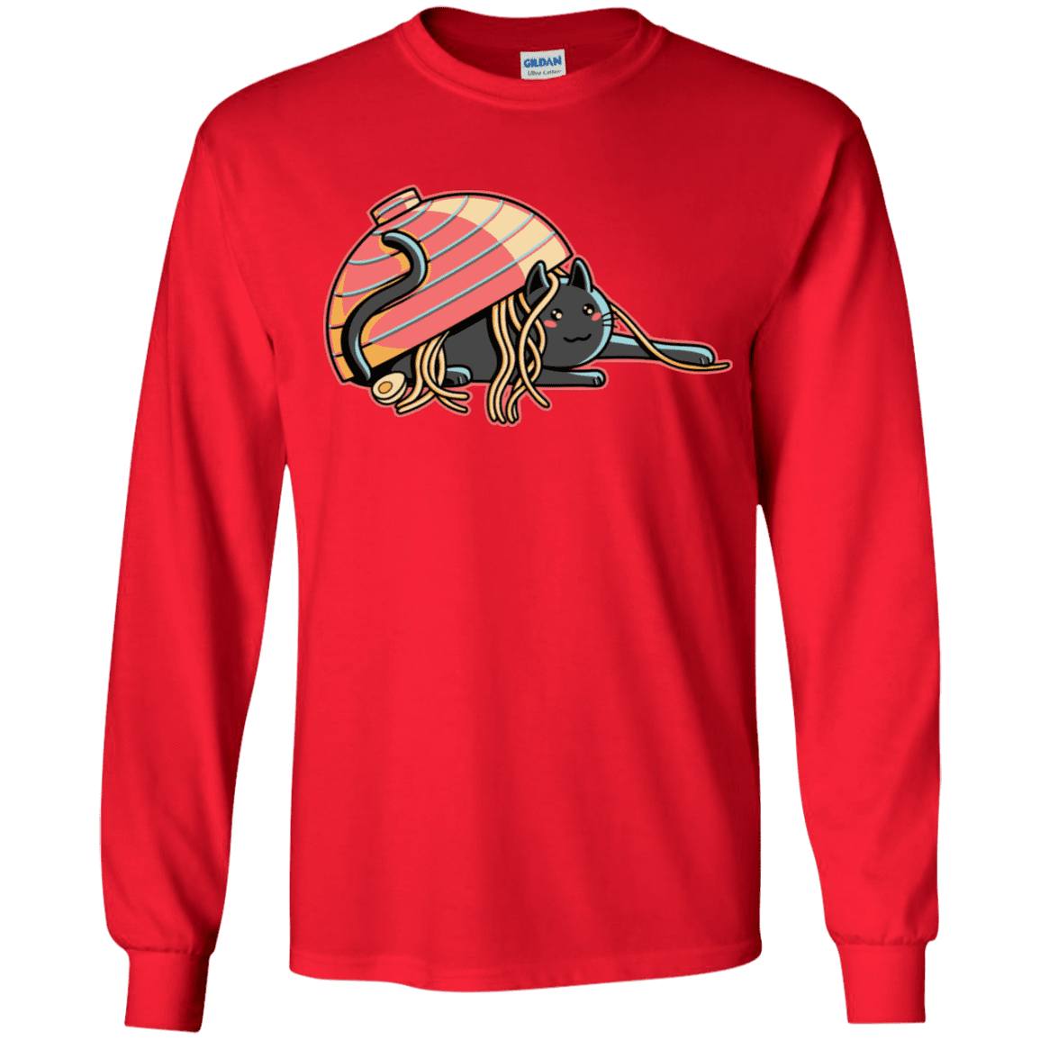 T-Shirts Red / YS Ramen Loving Cat Youth Long Sleeve T-Shirt