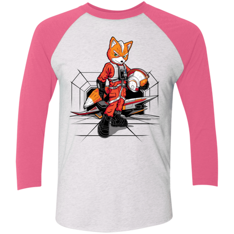 T-Shirts Heather White/Vintage Pink / X-Small Rebel Fox Men's Triblend 3/4 Sleeve