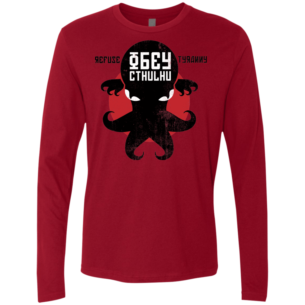 T-Shirts Cardinal / Small Refuse Tyranny, Obey Cthulhu Men's Premium Long Sleeve