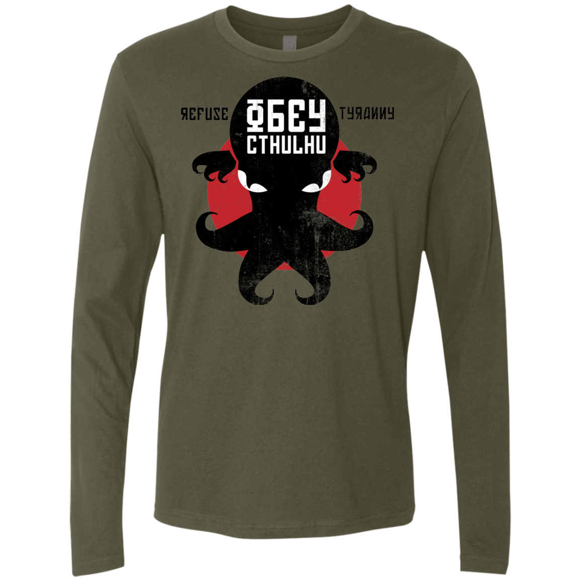 T-Shirts Military Green / Small Refuse Tyranny, Obey Cthulhu Men's Premium Long Sleeve