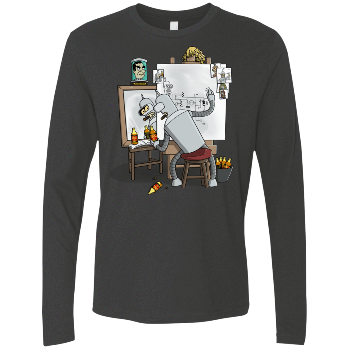 T-Shirts Heavy Metal / S Retrato de un Robot Men's Premium Long Sleeve