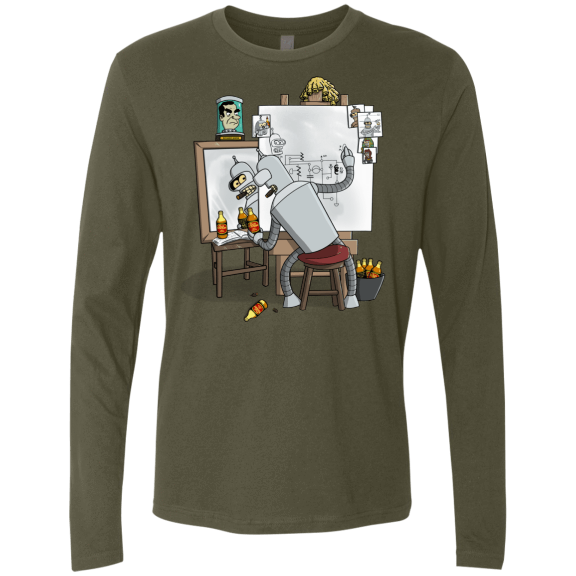 T-Shirts Military Green / S Retrato de un Robot Men's Premium Long Sleeve