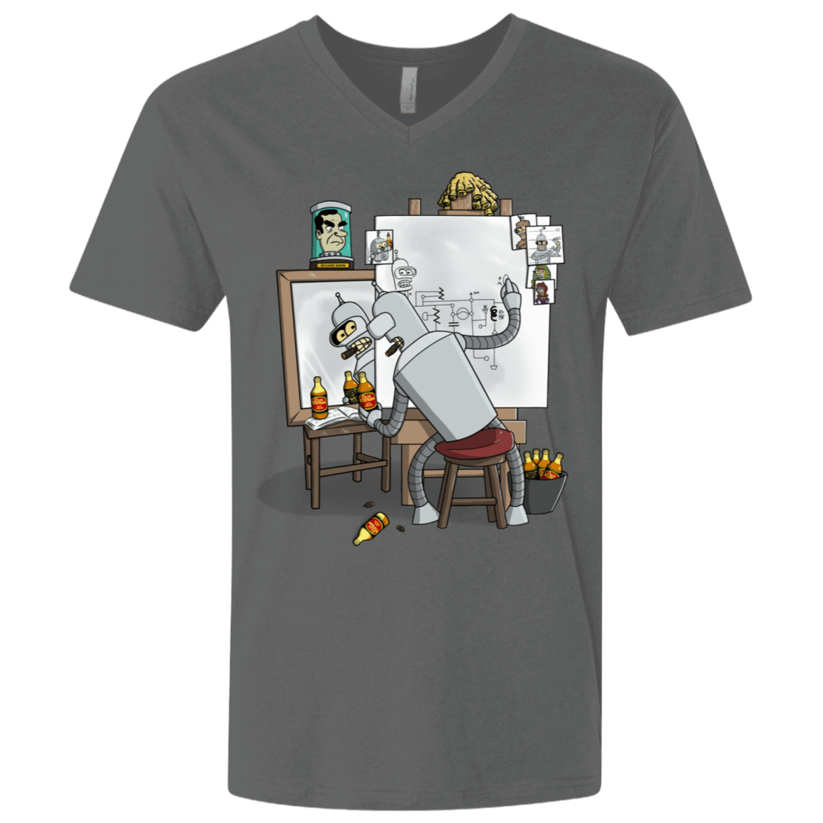 T-Shirts Heavy Metal / X-Small Retrato de un Robot Men's Premium V-Neck