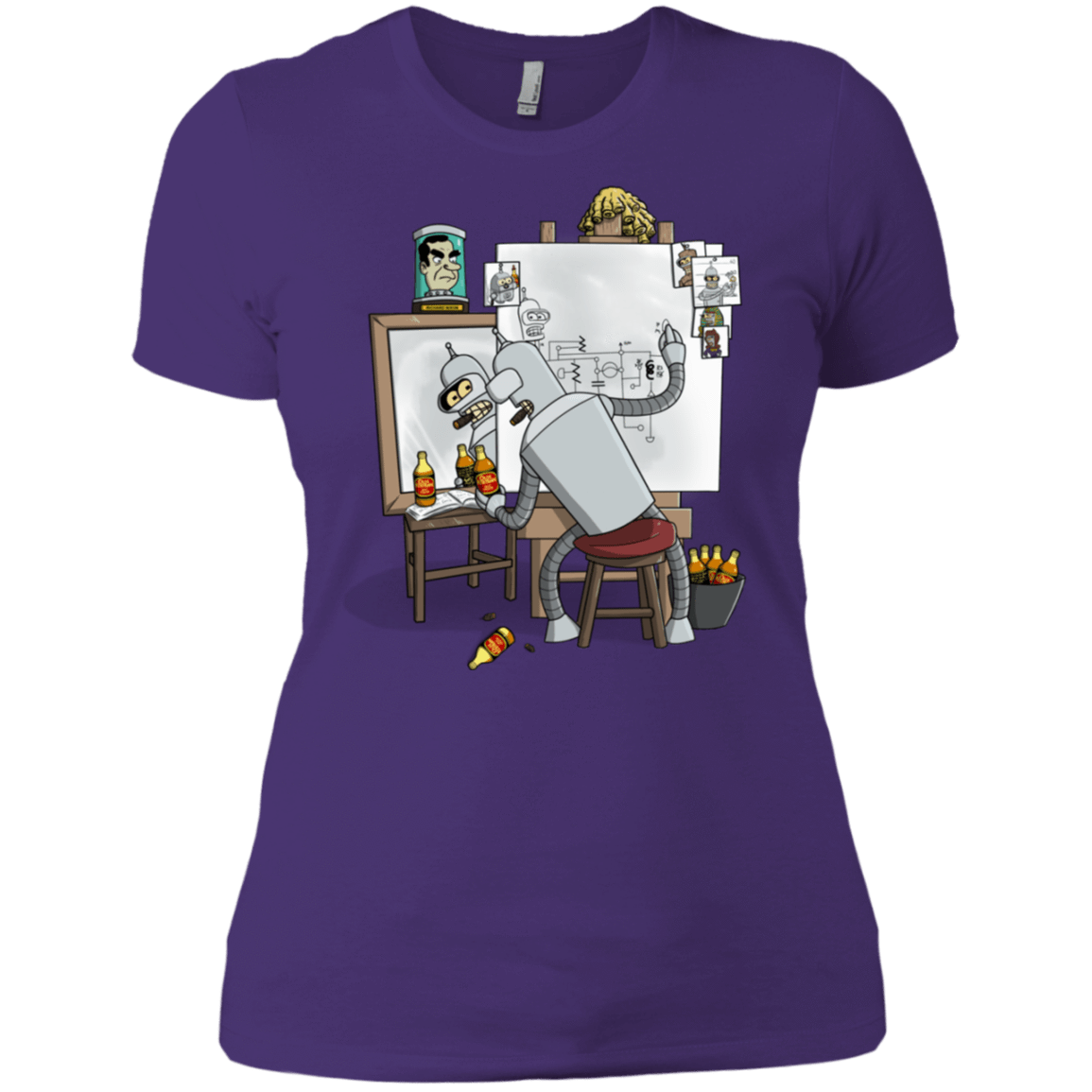 T-Shirts Purple Rush/ / X-Small Retrato de un Robot Women's Premium T-Shirt
