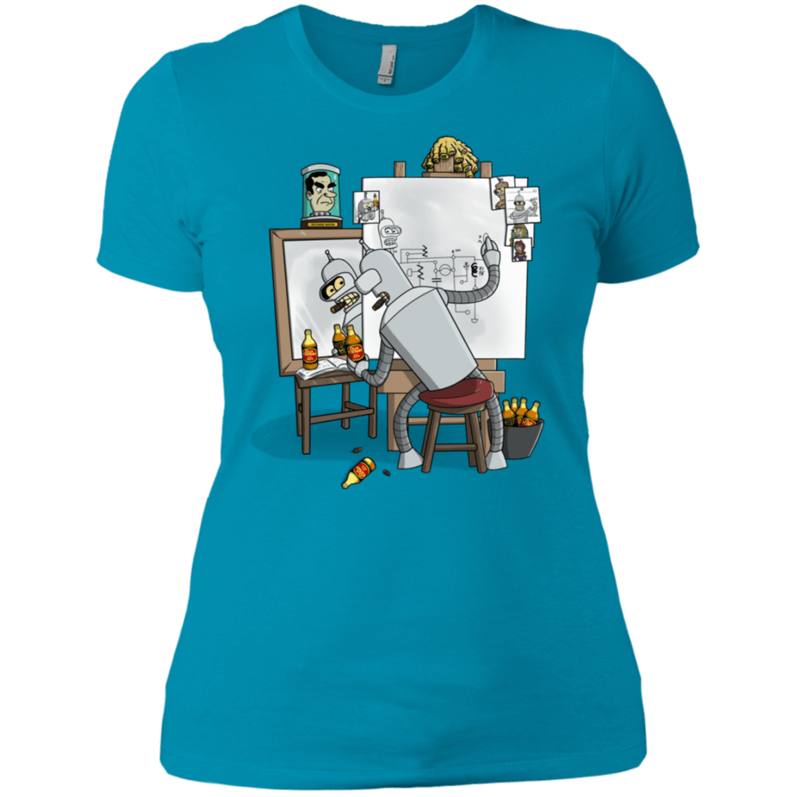 T-Shirts Turquoise / X-Small Retrato de un Robot Women's Premium T-Shirt