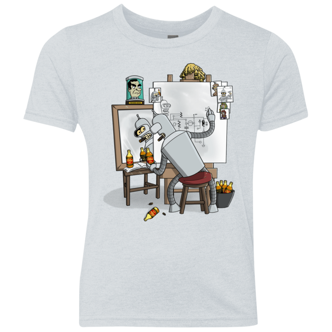 T-Shirts Heather White / YXS Retrato de un Robot Youth Triblend T-Shirt