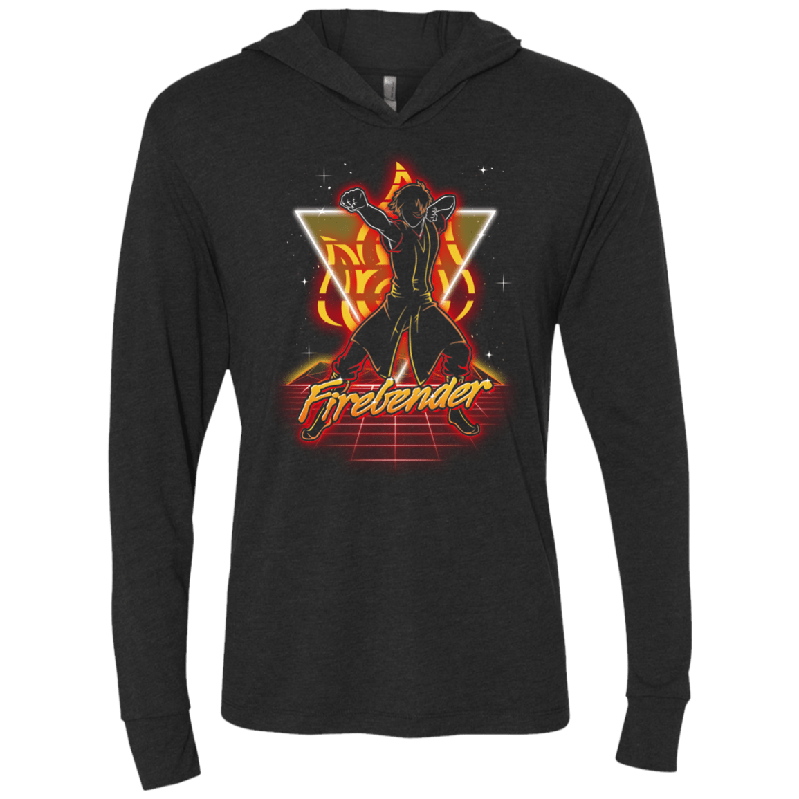 Retro Firebender Triblend Long Sleeve Hoodie Tee