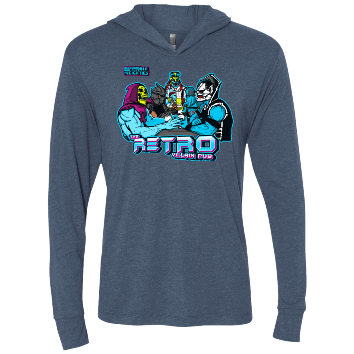 T-Shirts Indigo / X-Small Retro Villain Pub Triblend Long Sleeve Hoodie Tee