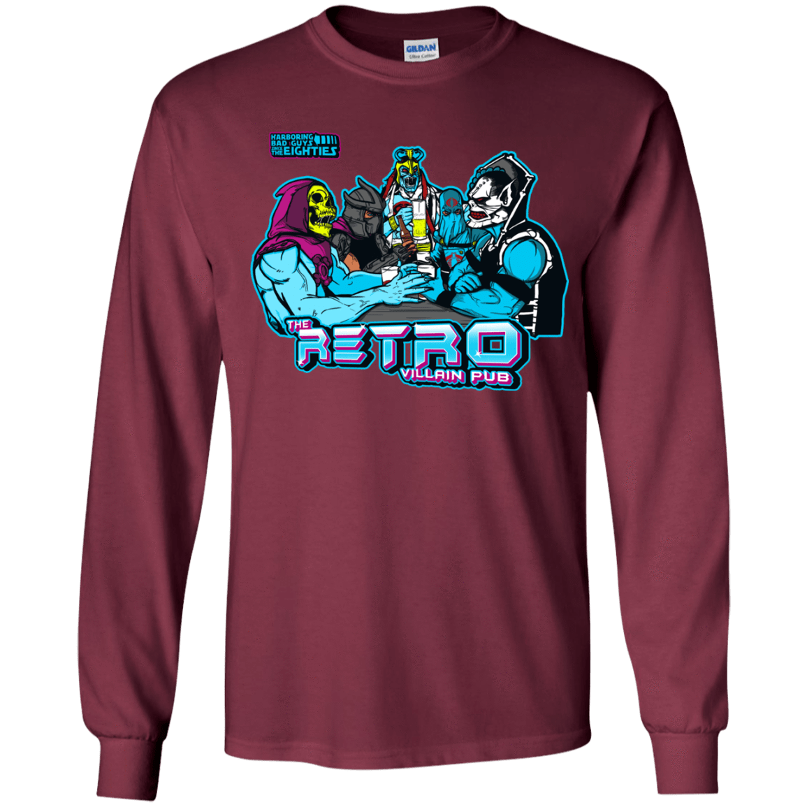 T-Shirts Maroon / YS Retro Villain Pub Youth Long Sleeve T-Shirt