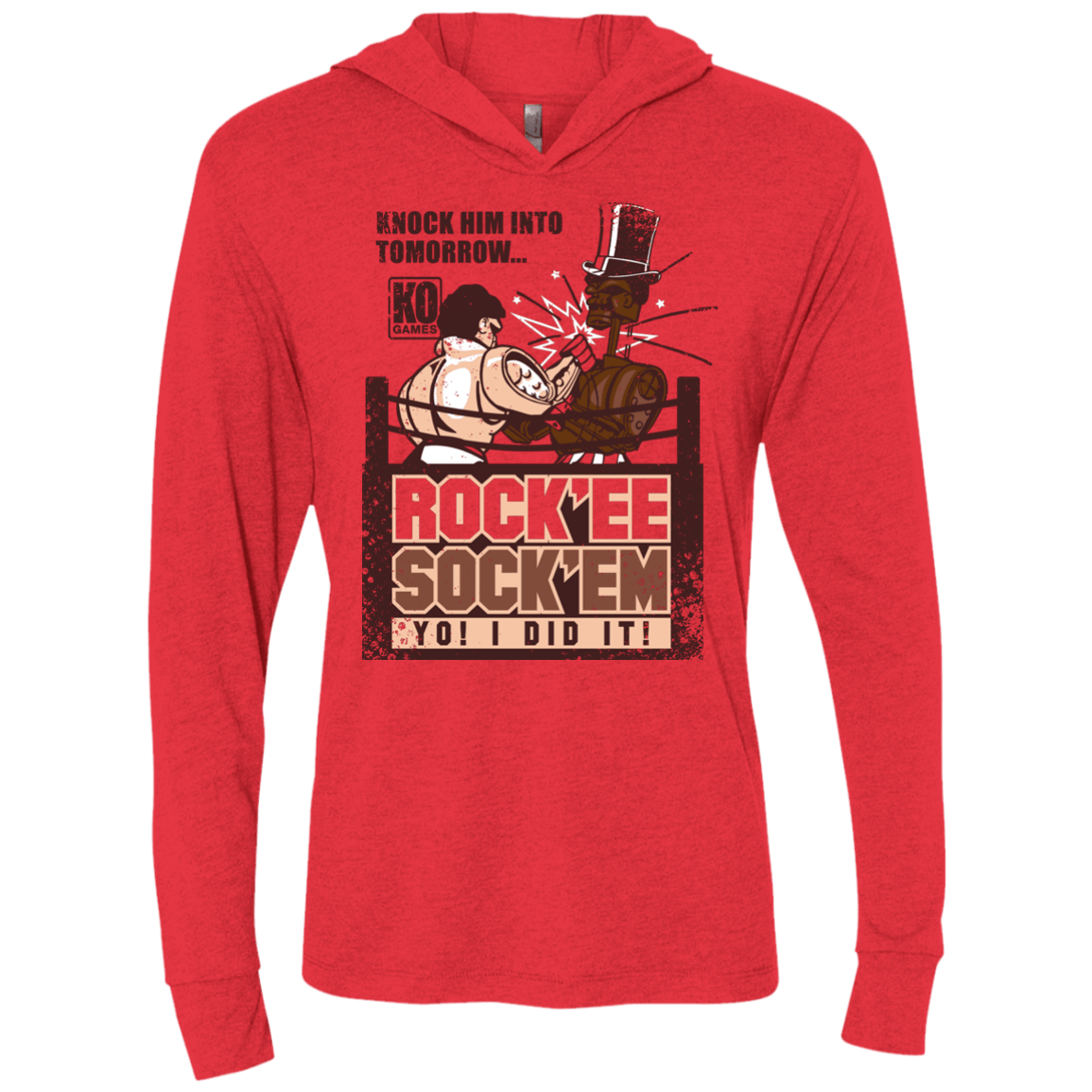 T-Shirts Vintage Red / X-Small Rockee Sockem Triblend Long Sleeve Hoodie Tee