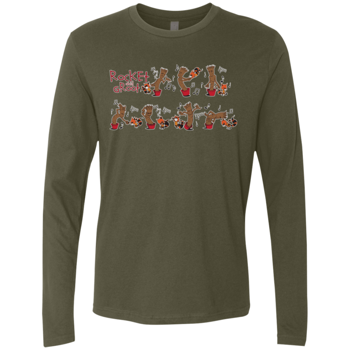 T-Shirts Military Green / Small Rocket and Groot Men's Premium Long Sleeve