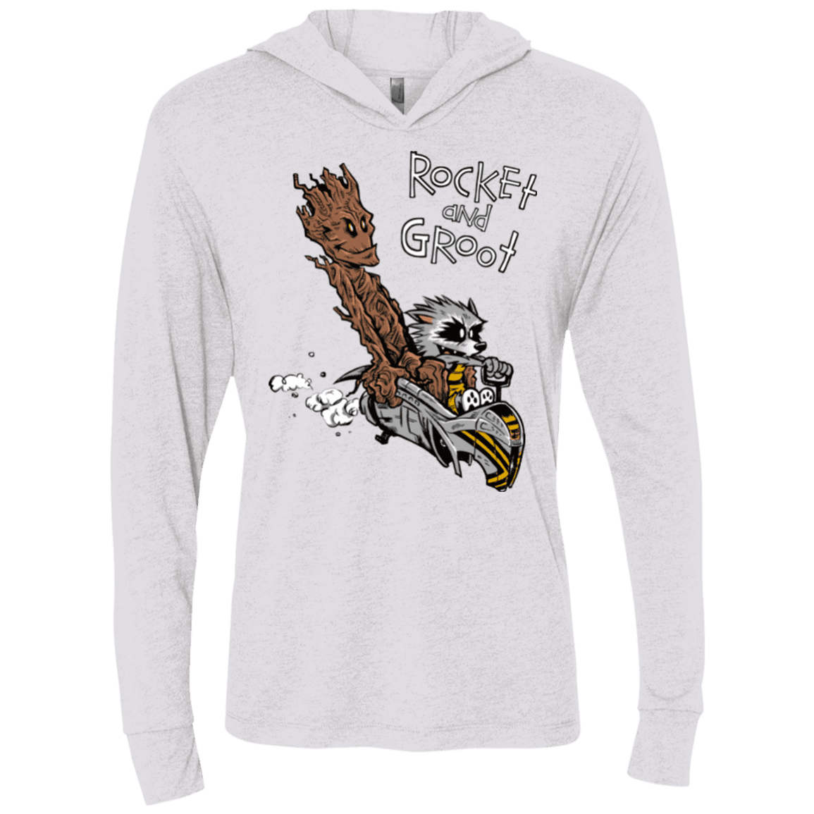 T-Shirts Heather White / X-Small Rocket and Groot Triblend Long Sleeve Hoodie Tee