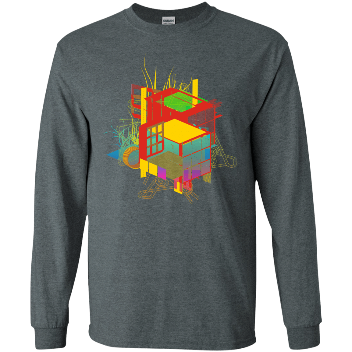 T-Shirts Dark Heather / S Rubik's Building Men's Long Sleeve T-Shirt