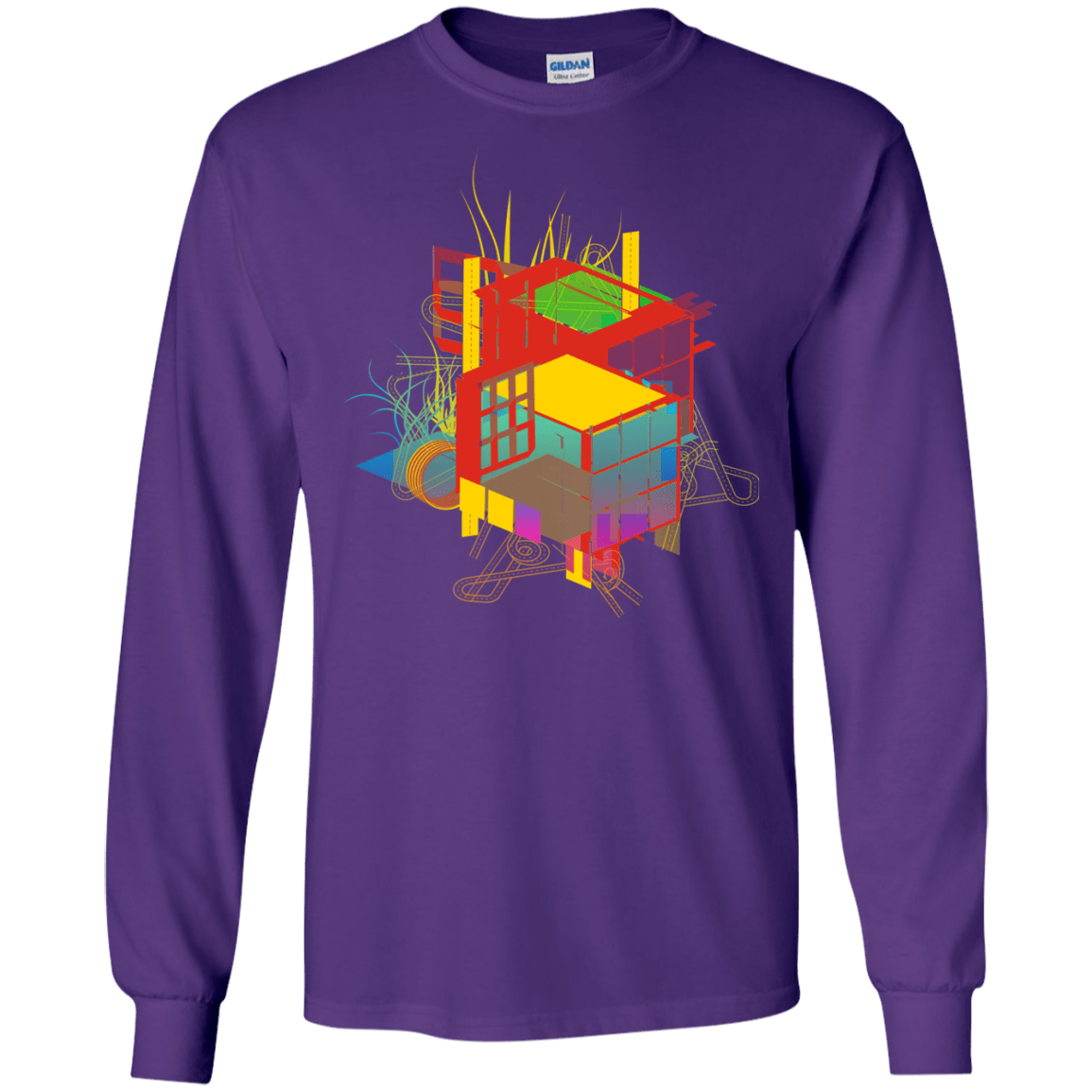 T-Shirts Purple / S Rubik's Building Men's Long Sleeve T-Shirt