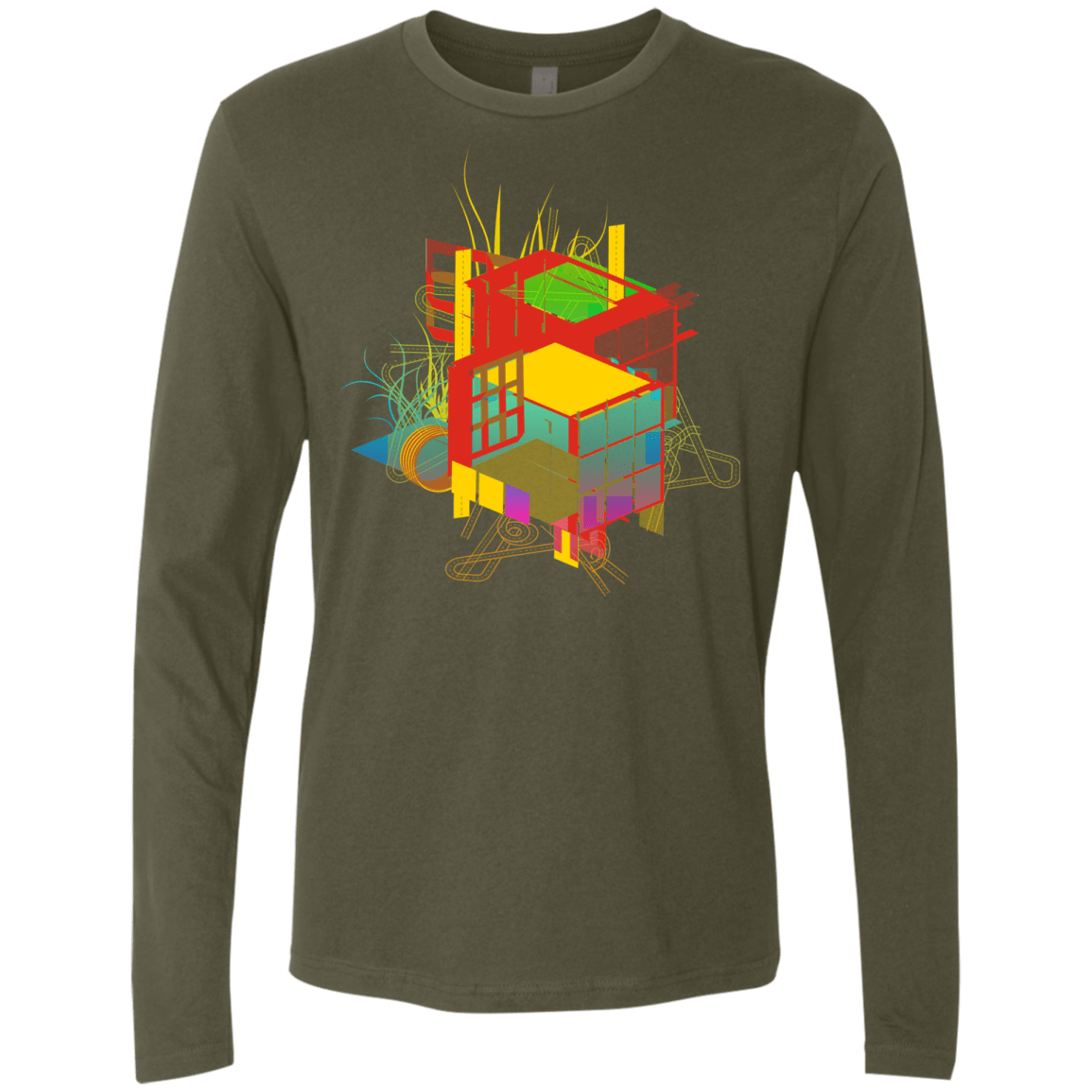 T-Shirts Military Green / S Rubik's Building Men's Premium Long Sleeve