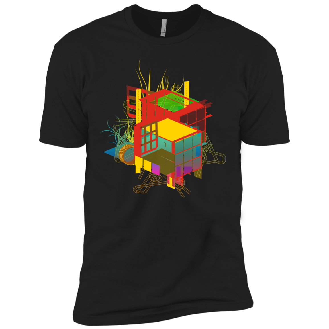 T-Shirts Black / X-Small Rubik's Building Men's Premium T-Shirt